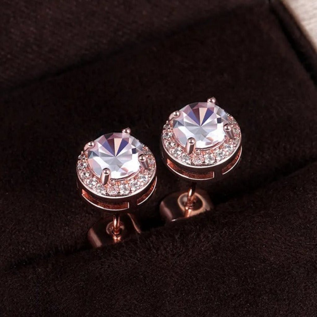 Mens 18k Rose Gold 2ct Diamond Earrings Round Stud Studs Jewelry 2 Ct 18 Karat